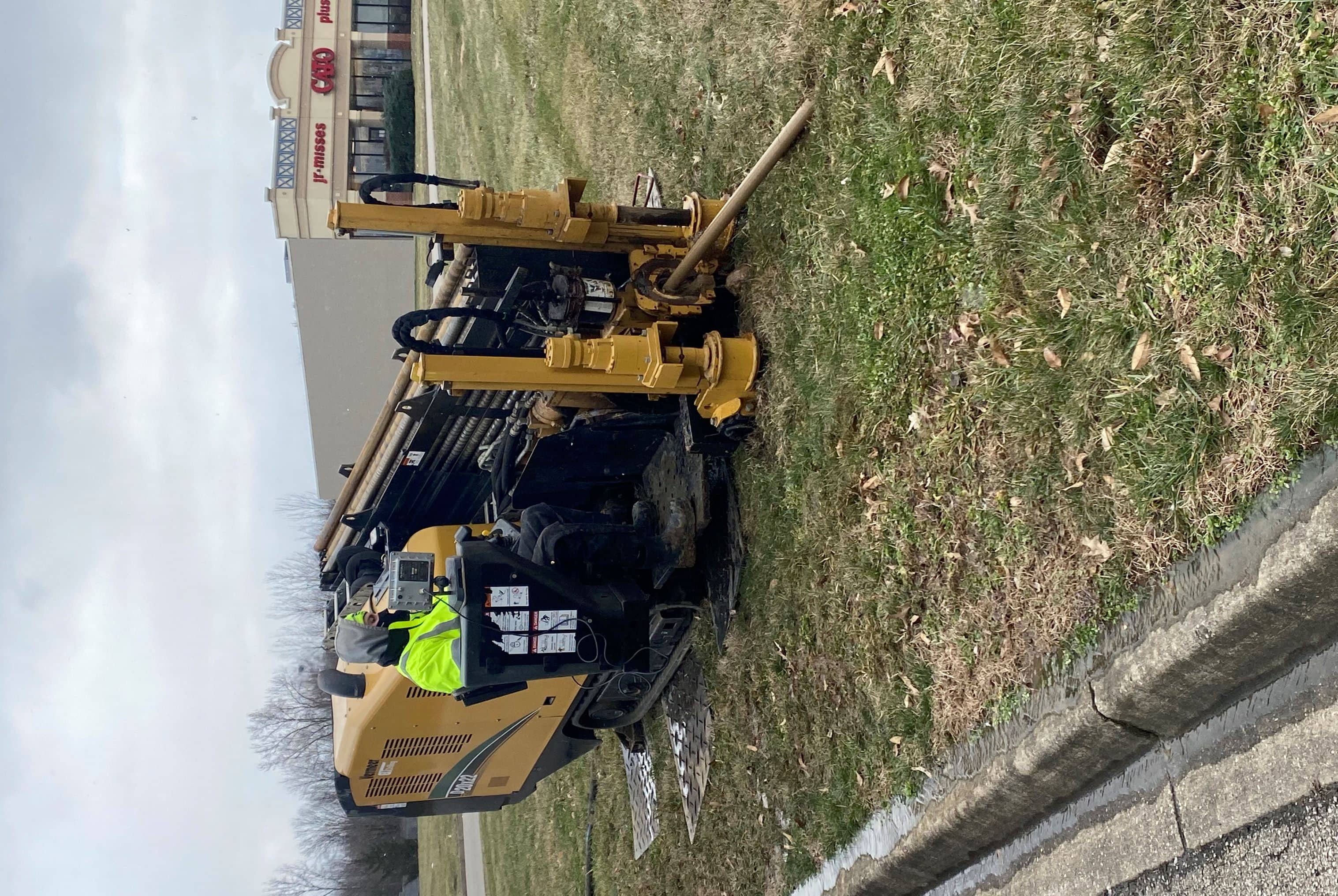 Roadside construction crew digging for horizontal directional drilling application